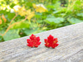 Red Maple Leaf Stud Earrings with Copper Accents